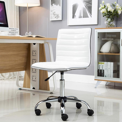 White Faux Leather Low Back Designer Office Chair