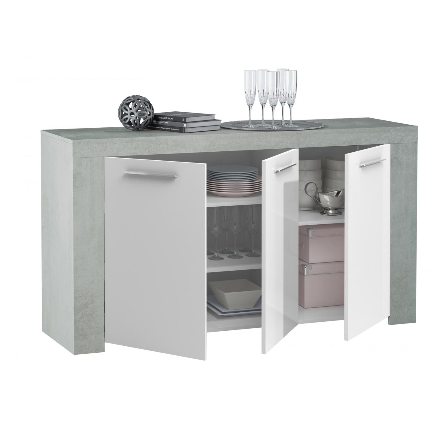 Epping Sideboard 3 Doors White & Concrete