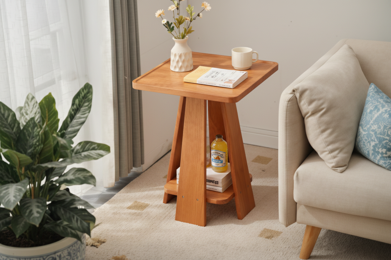 Lev Dne Side Table With Storage, Solid Wood
