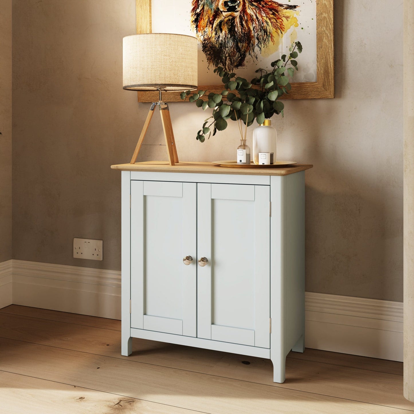 Taberno Oak 2 Door Sideboard – Linen White Compact Storage Cabinet