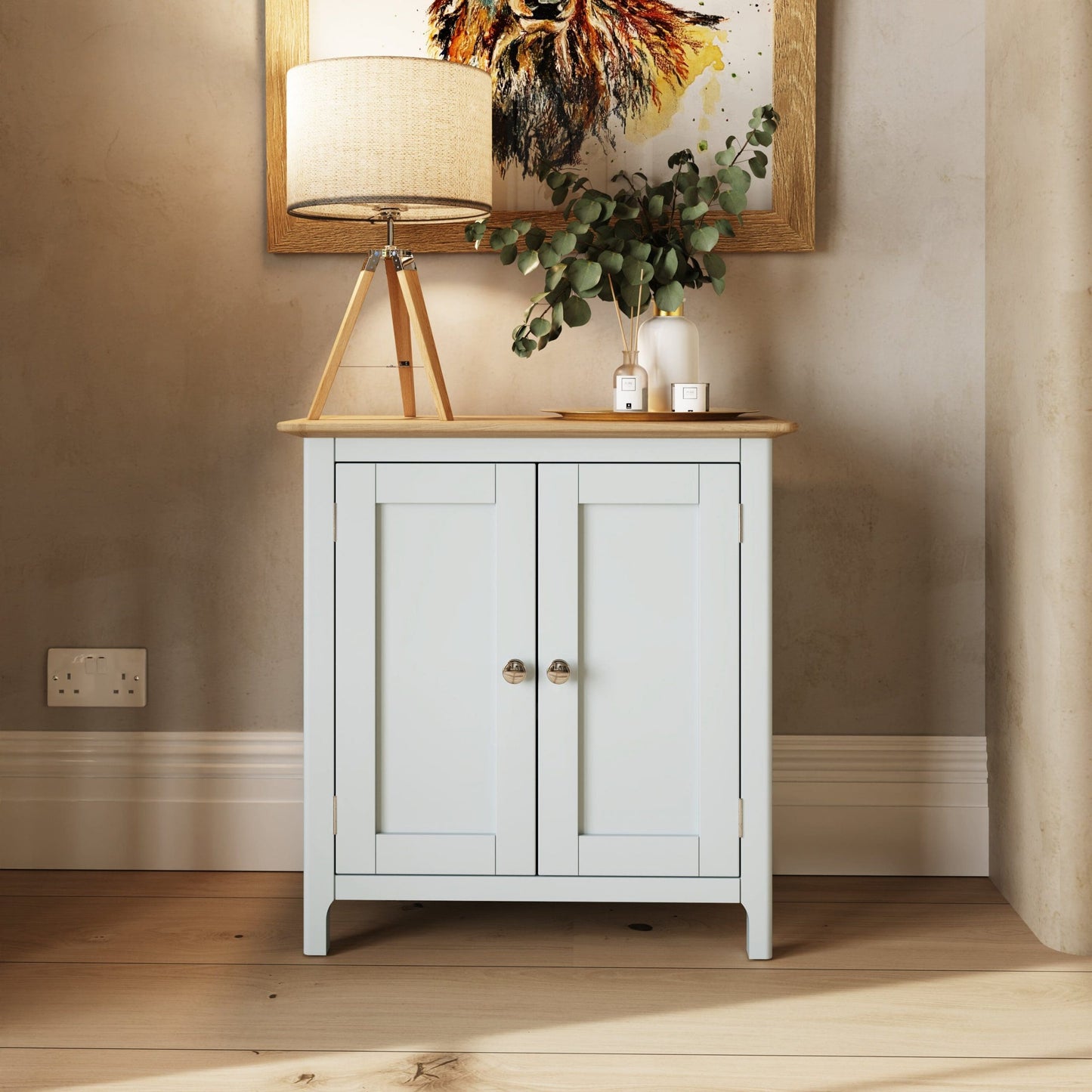 Taberno Oak 2 Door Sideboard – Linen White Compact Storage Cabinet
