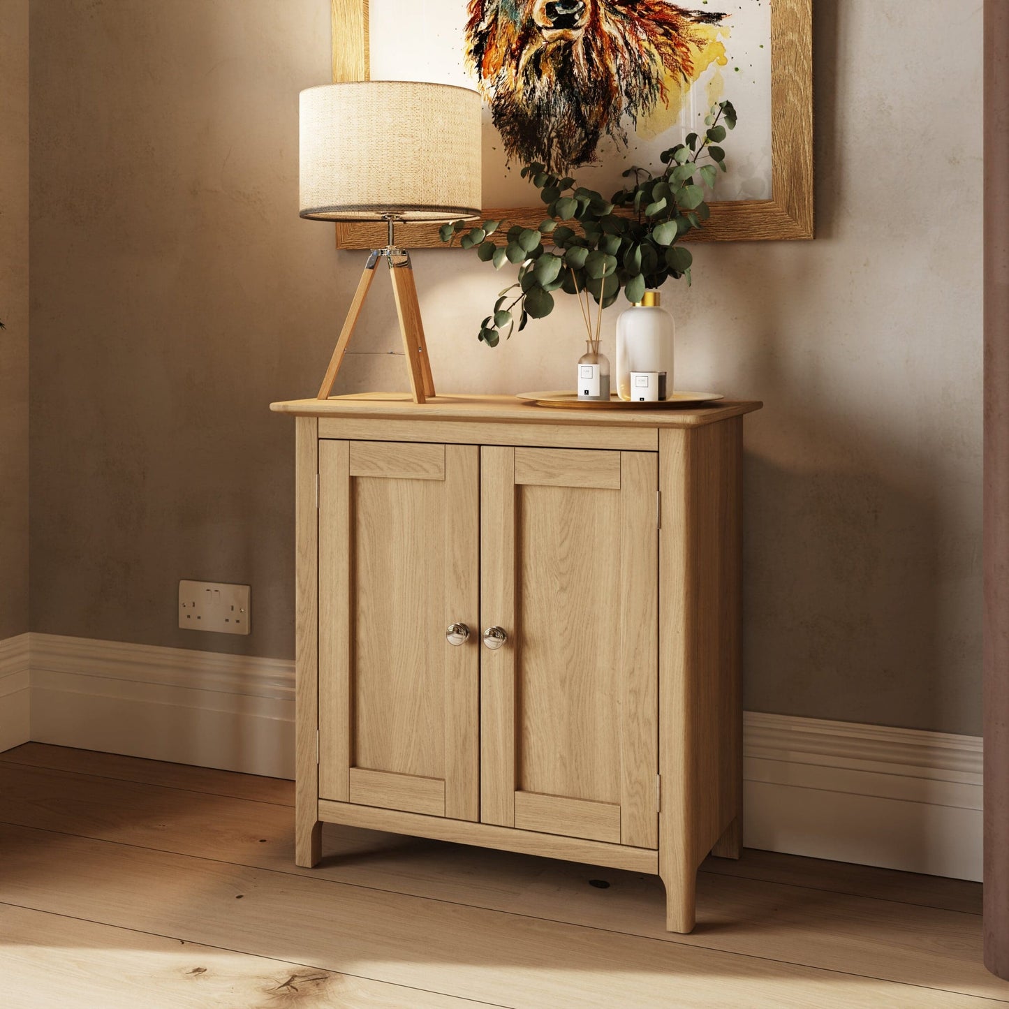 Taberno Oak 2 Door Compact Sideboard – Natural Oak