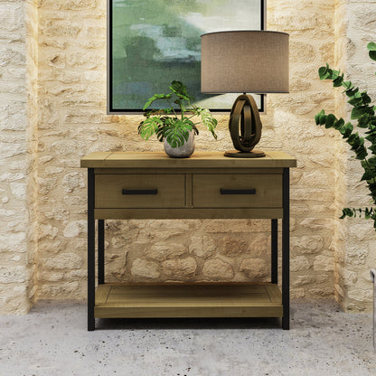 Lowry Driftwood Console Table with 2 Drawers – Reclaimed Pine