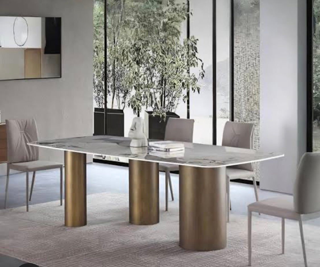 Italian Luxury Oval Dining Table with Gold Stainless Steel Base
