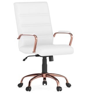 White & Rose Gold Faux Leather Mid-Back Designer Office Chair