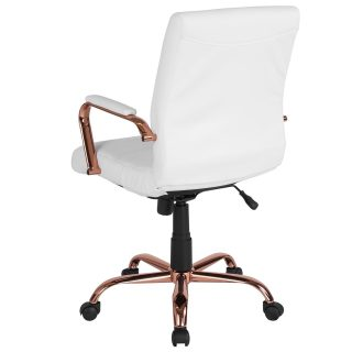 White & Rose Gold Faux Leather Mid-Back Designer Office Chair