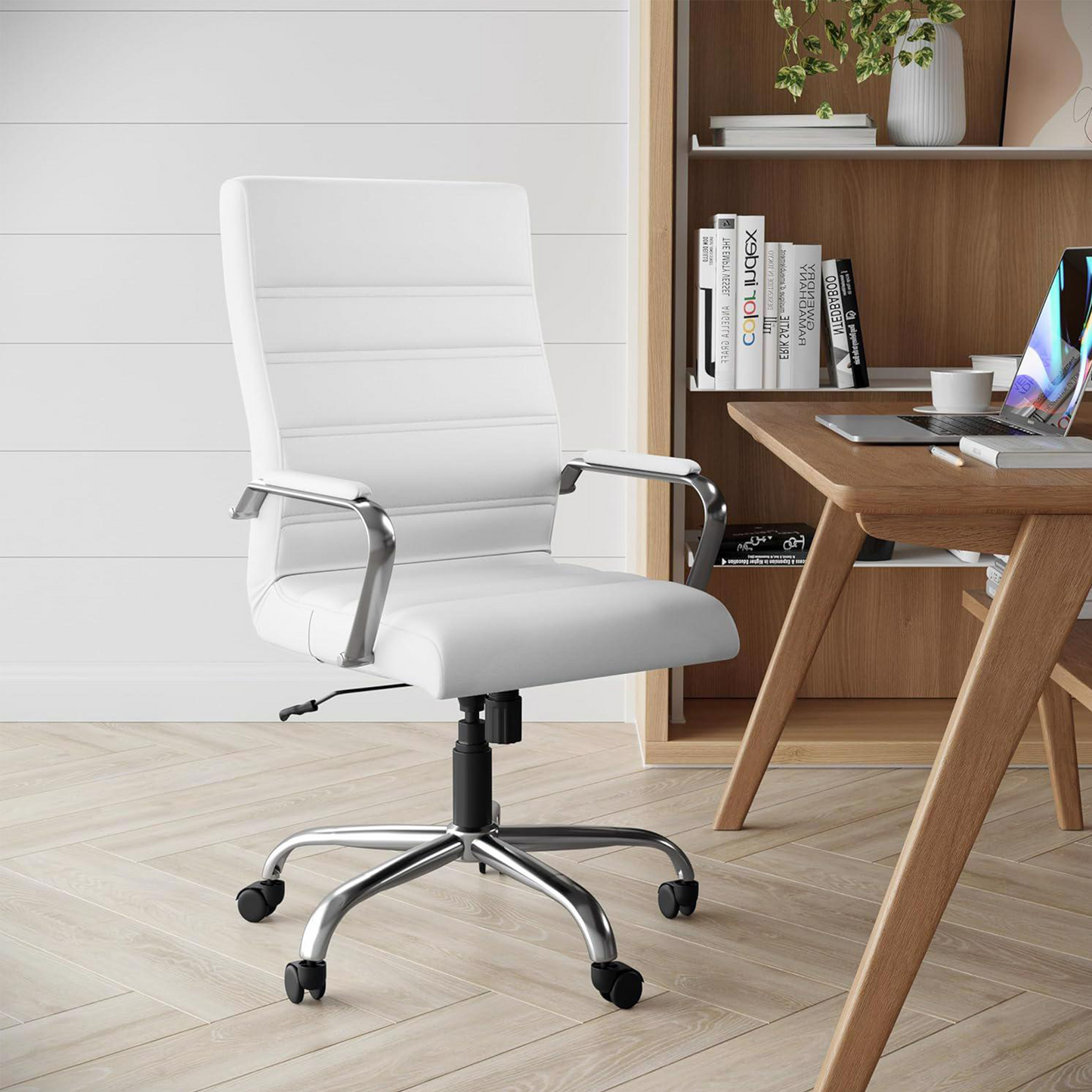 White & Chrome Faux Leather Low Back Executive Office Chair