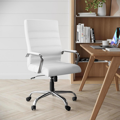 White & Chrome Faux Leather Low Back Executive Office Chair