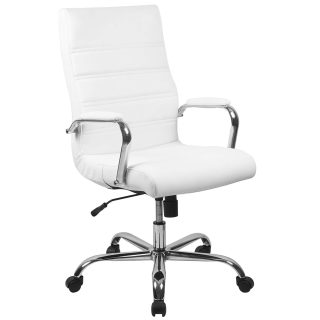 White & Chrome Faux Leather Low Back Executive Office Chair