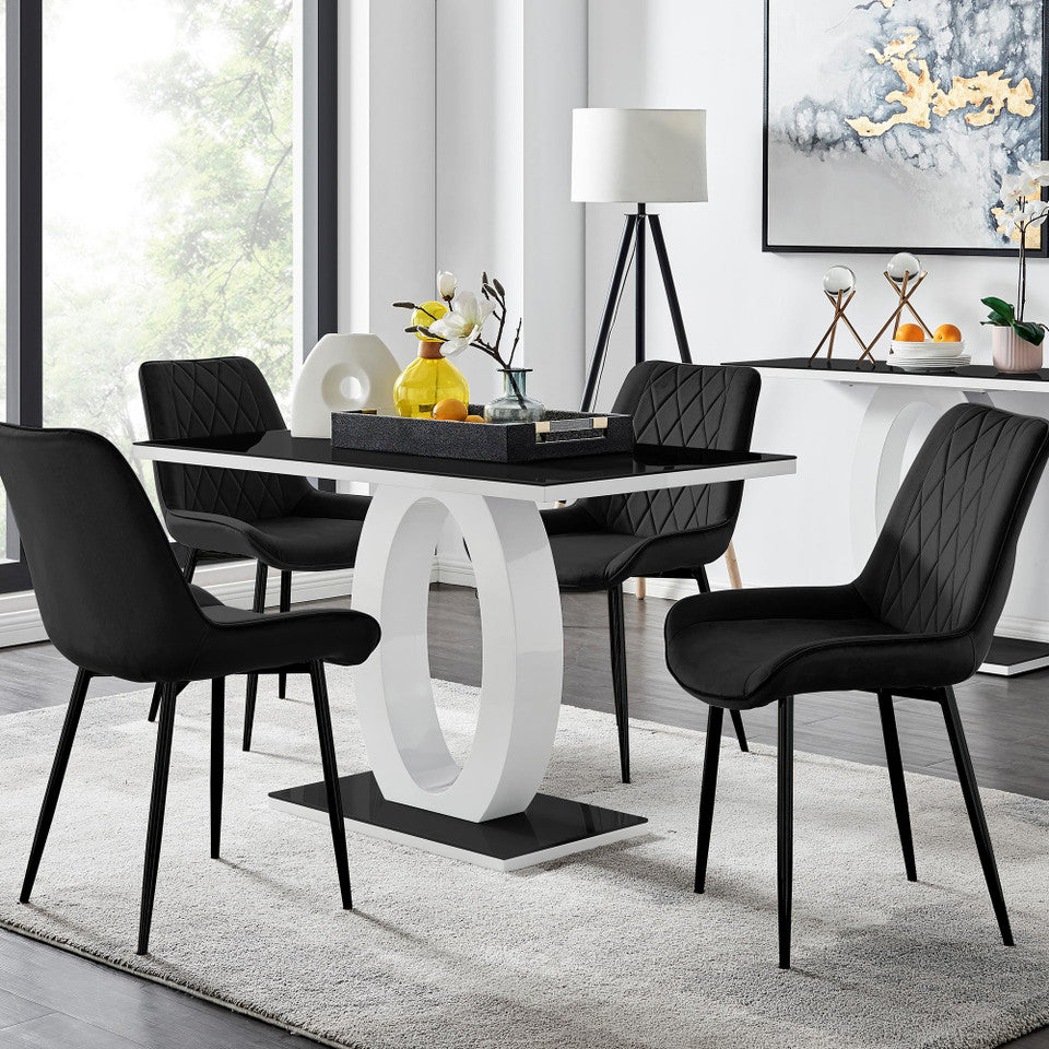 Giovani 4 Black Dining Table & 4 Pesaro Black Leg Chairs