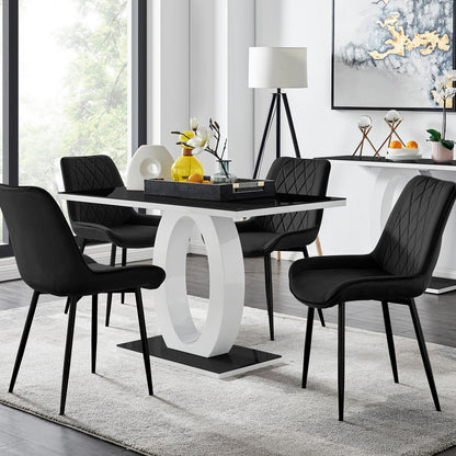 Giovani 4 Black Dining Table & 4 Pesaro Black Leg Chairs