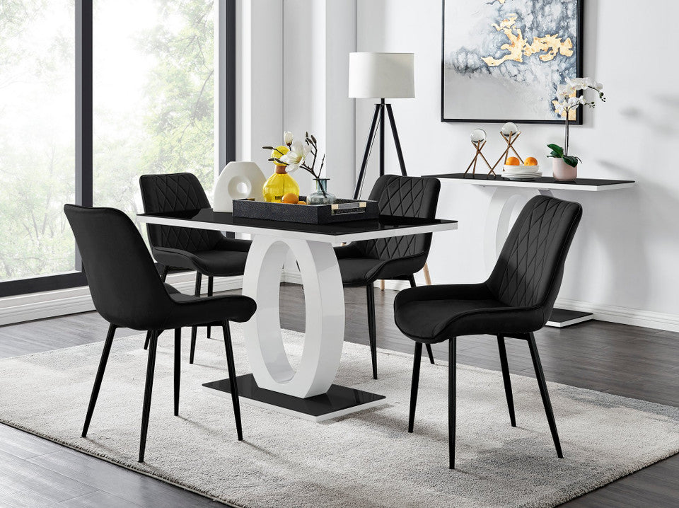 Giovani 4 Black Dining Table & 4 Pesaro Black Leg Chairs