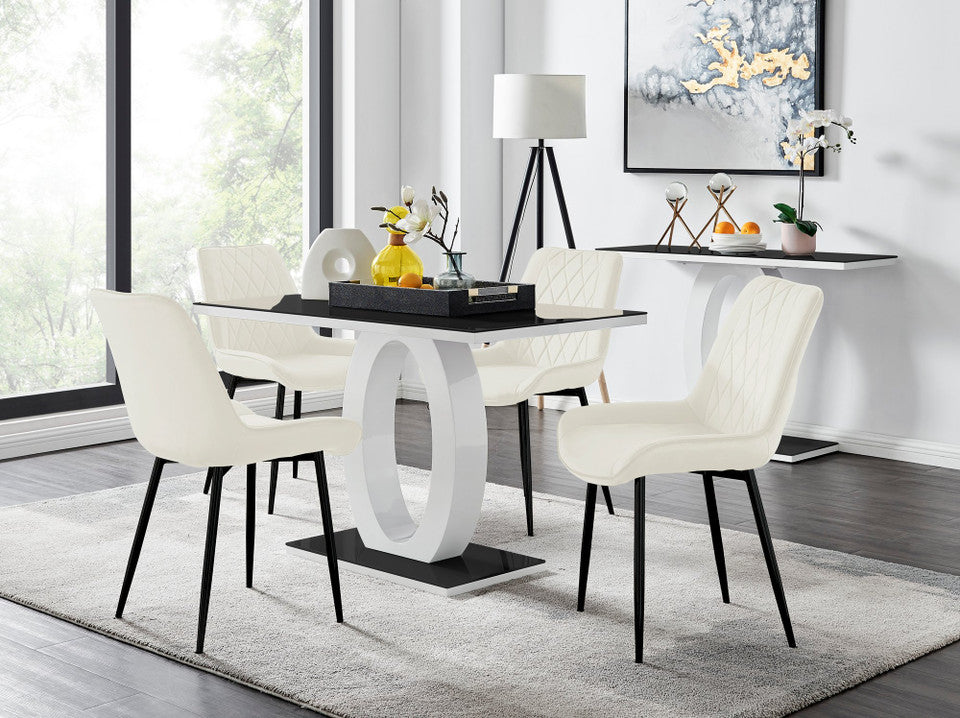 Giovani 4 Black Dining Table & 4 Pesaro Black Leg Chairs
