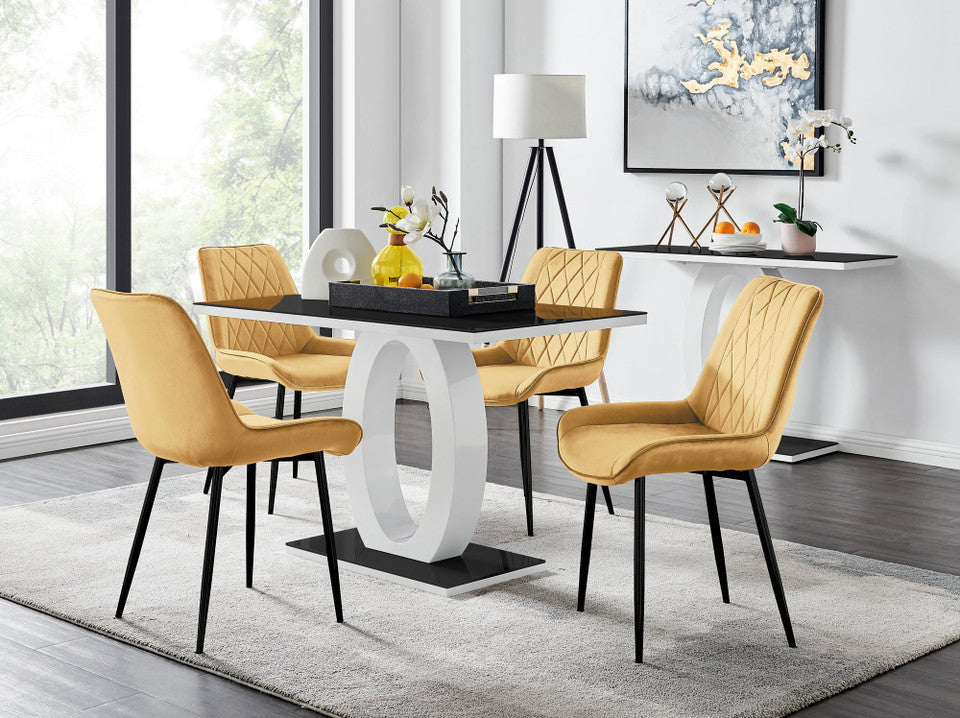 Giovani 4 Black Dining Table & 4 Pesaro Black Leg Chairs