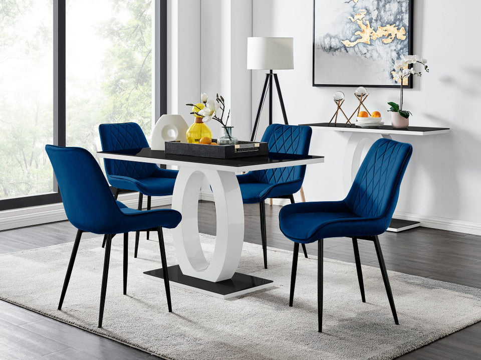 Giovani 4 Black Dining Table & 4 Pesaro Black Leg Chairs