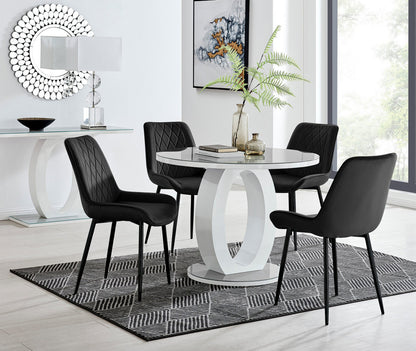 Giovani Round Grey 100cm Table and 4 Pesaro Black Leg Chairs