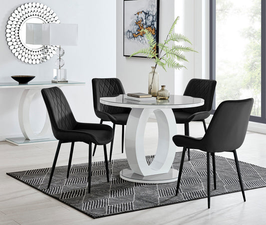 Giovani Round Grey 100cm Table and 4 Pesaro Black Leg Chairs