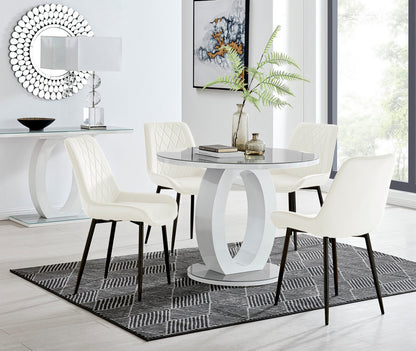 Giovani Round Grey 100cm Table and 4 Pesaro Black Leg Chairs