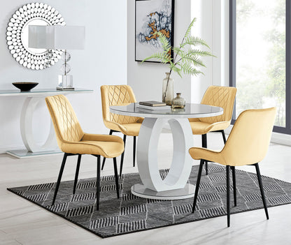 Giovani Round Grey 100cm Table and 4 Pesaro Black Leg Chairs