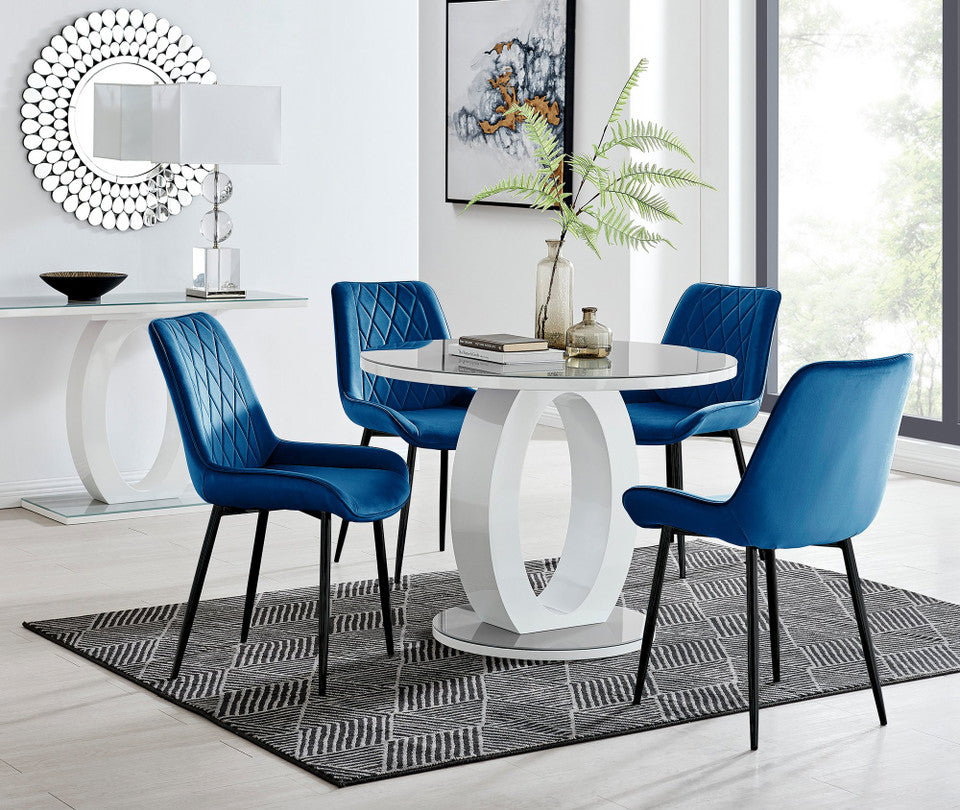 Giovani Round Grey 100cm Table and 4 Pesaro Black Leg Chairs