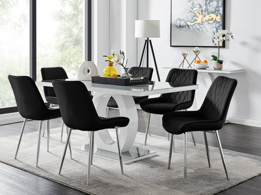 Giovani 6 Grey Dining Table & 6 Pesaro Silver Leg Chairs