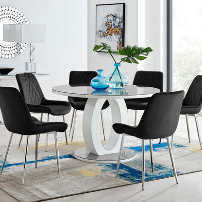 Giovani Round Grey Large 120cm Table and 6 Pesaro Silver Leg Chairs