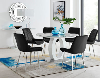 Giovani Round Grey Large 120cm Table and 6 Pesaro Silver Leg Chairs