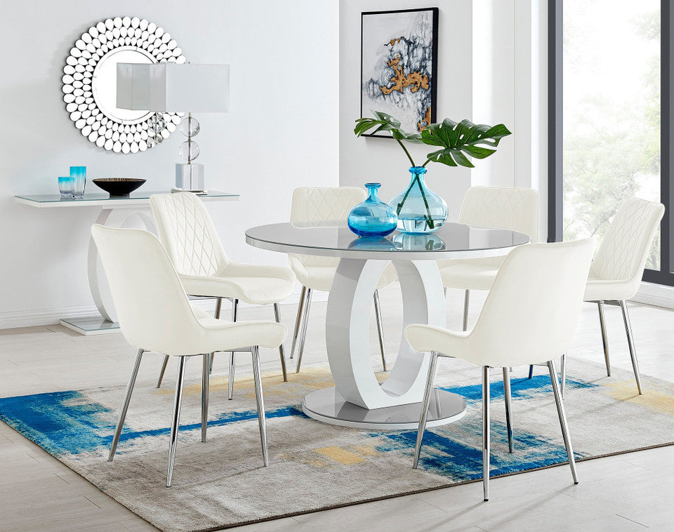 Giovani Round Grey Large 120cm Table and 6 Pesaro Silver Leg Chairs