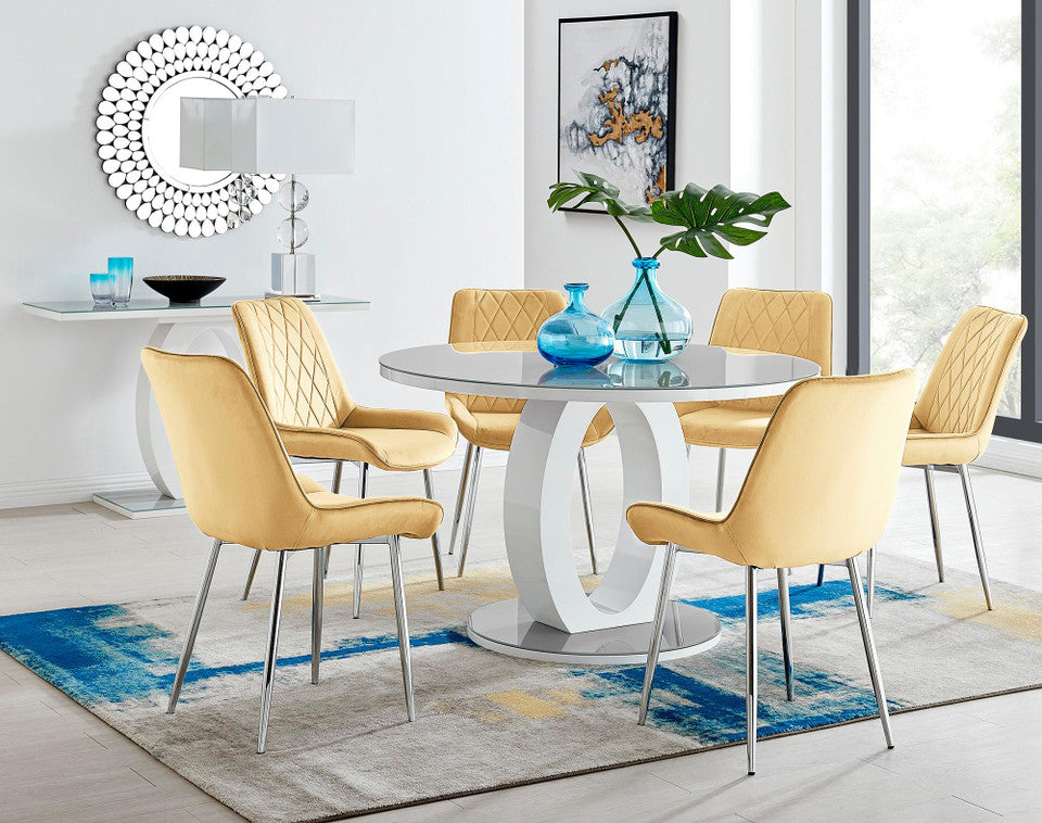 Giovani Round Grey Large 120cm Table and 6 Pesaro Silver Leg Chairs