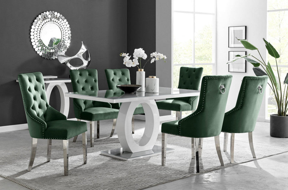 Giovani 6 Grey Table & 6 Velvet Belgravia Chairs