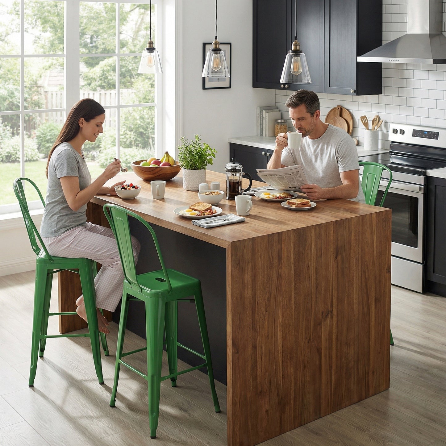 Bistro Pack of 4 30" Green Bar Chairs – Durable & Stylish