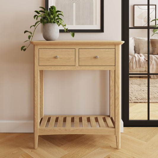 Hudson Ash 2 Drawer Console Hall Table – Slim Storage Unit