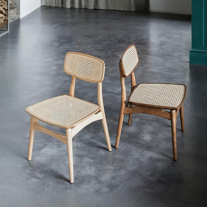 Hans Style Rattan Dining Chair, Light Oak & Walnut For Display