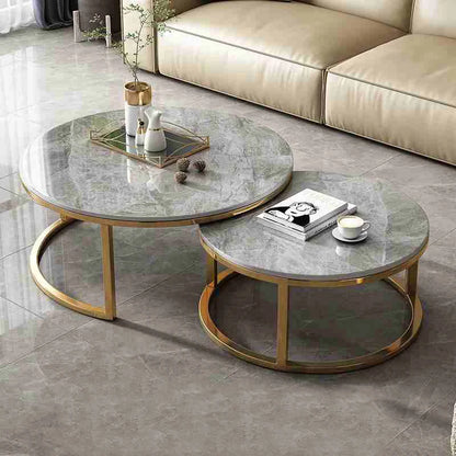 Nordic Luxury Marble Coffee Table – Modern White Stone Top with Gold Metal Frame for Living Room or Kitchen