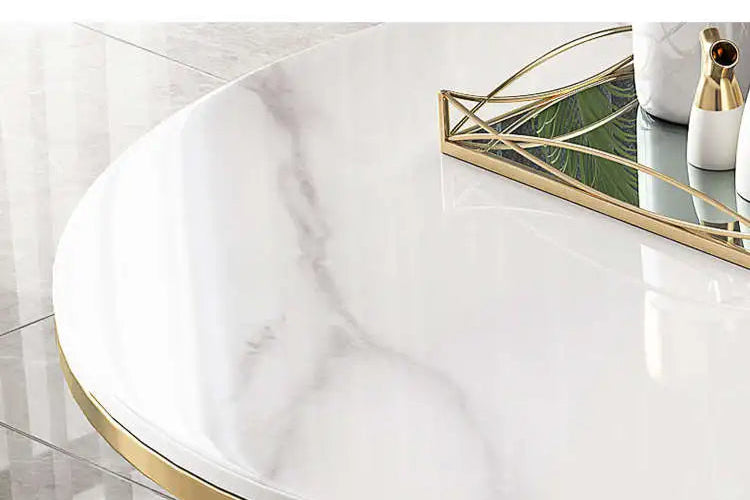 Nordic Luxury Marble Coffee Table – Modern White Stone Top with Gold Metal Frame for Living Room or Kitchen