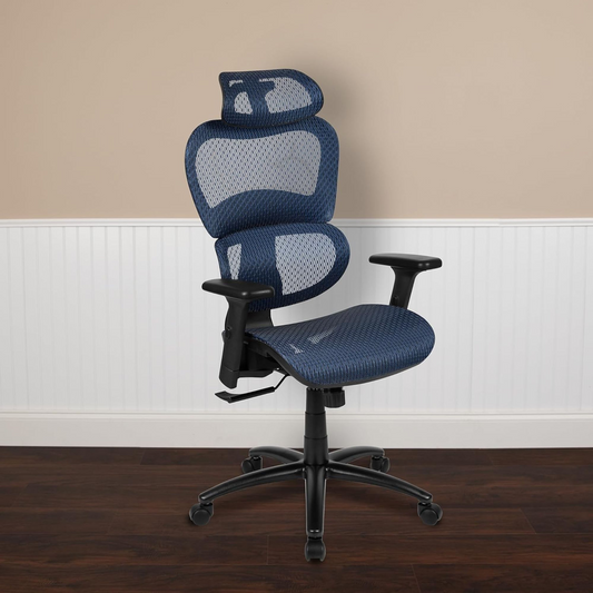 Blue Ergonomic Executive Office Chair with Lumbar Support