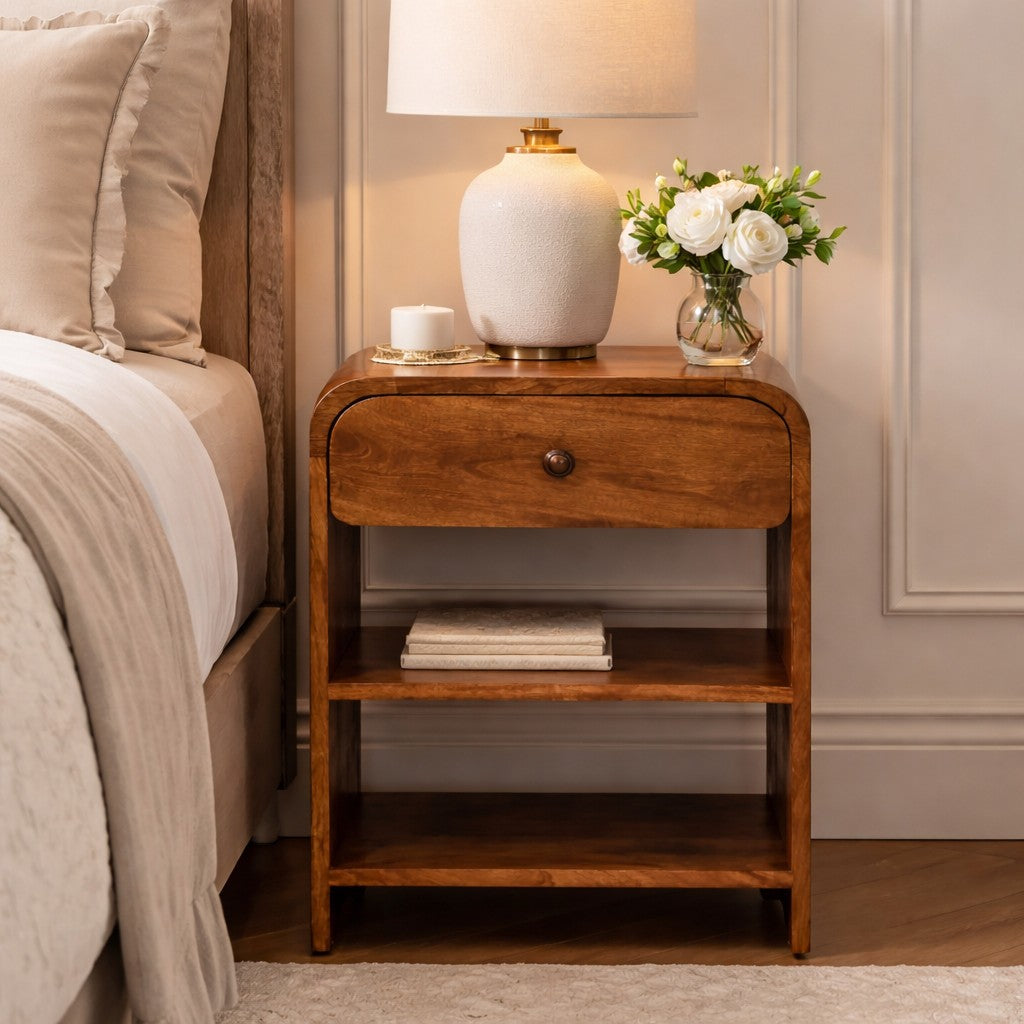 Open Shelf Bedside with Drawer