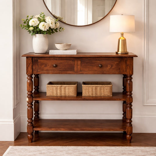 Turned Leg Side Table with Shelves