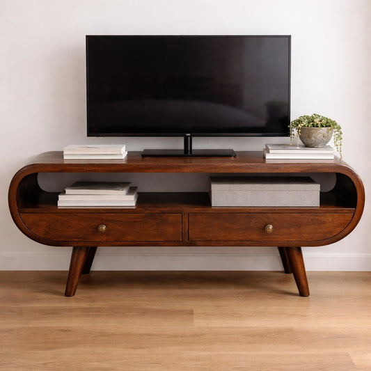 Walnut Curved Two Drawer Media Unit