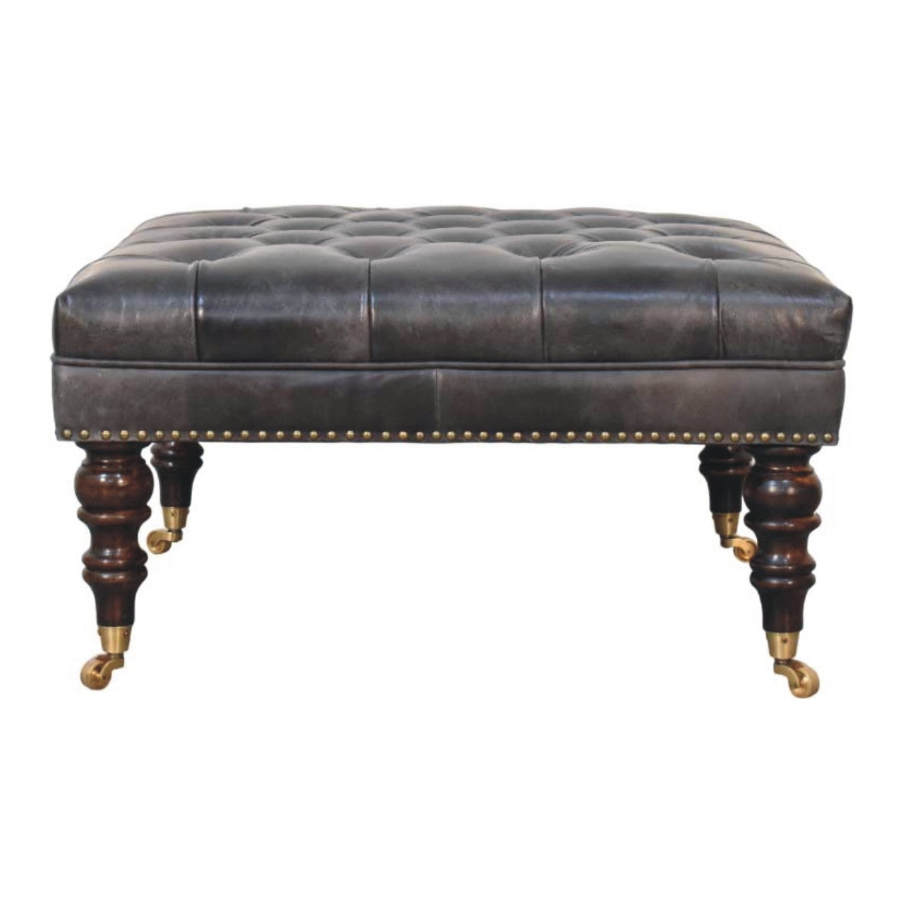 Artisan Black Leather Upholstered Ottoman