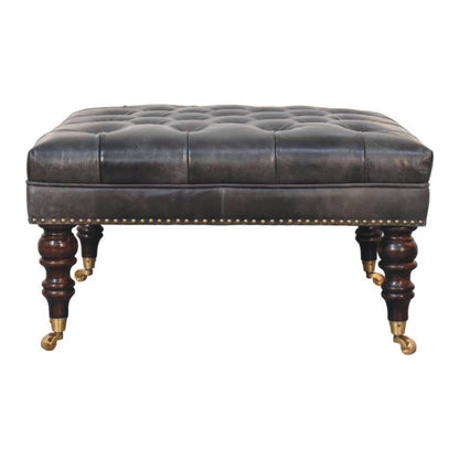 Artisan Black Leather Upholstered Ottoman