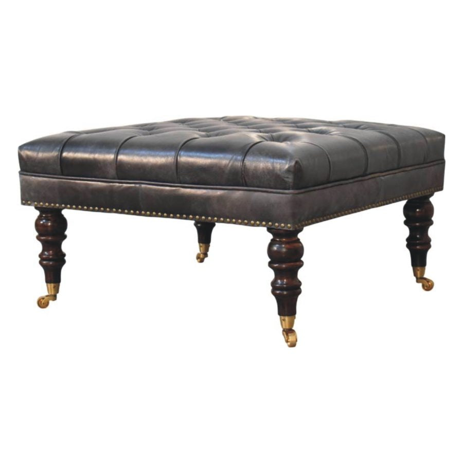 Artisan Black Leather Upholstered Ottoman