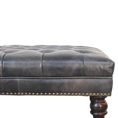 Artisan Black Leather Upholstered Ottoman