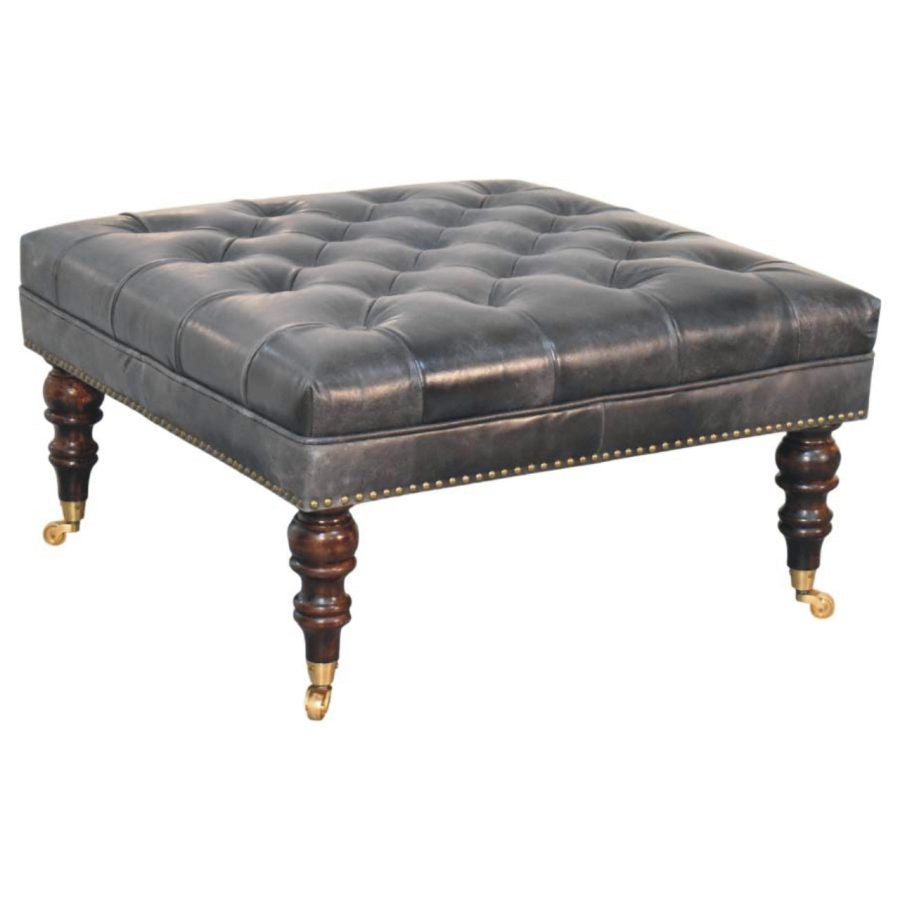 Artisan Black Leather Upholstered Ottoman