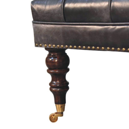 Artisan Black Leather Upholstered Ottoman