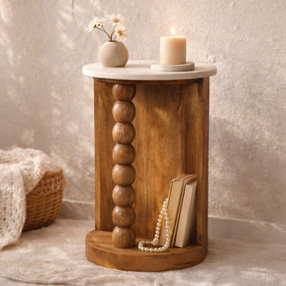 Marble-Top Spindle Side Table
