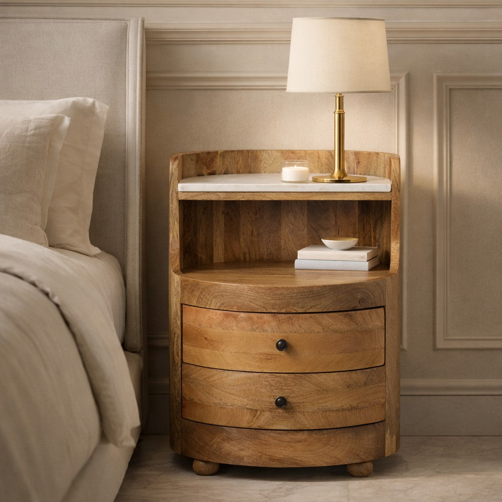 Curved Bedside with Marble Top