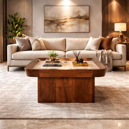 Travertine Top Tray Coffee Table