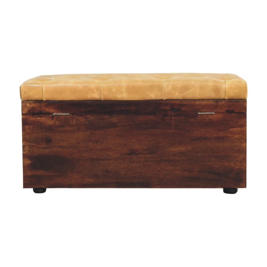 Tan Leather Storage Trunk Bench
