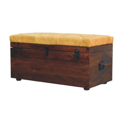 Tan Leather Storage Trunk Bench
